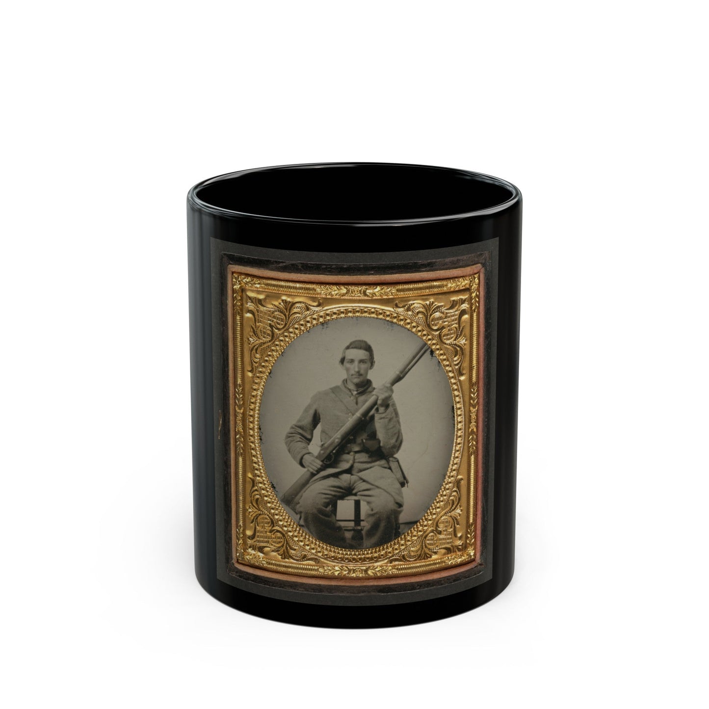 Unidentified Soldier In Confederate Uniform With Musket (U.S. Civil War) Black Coffee Mug-11oz-The Sticker Space