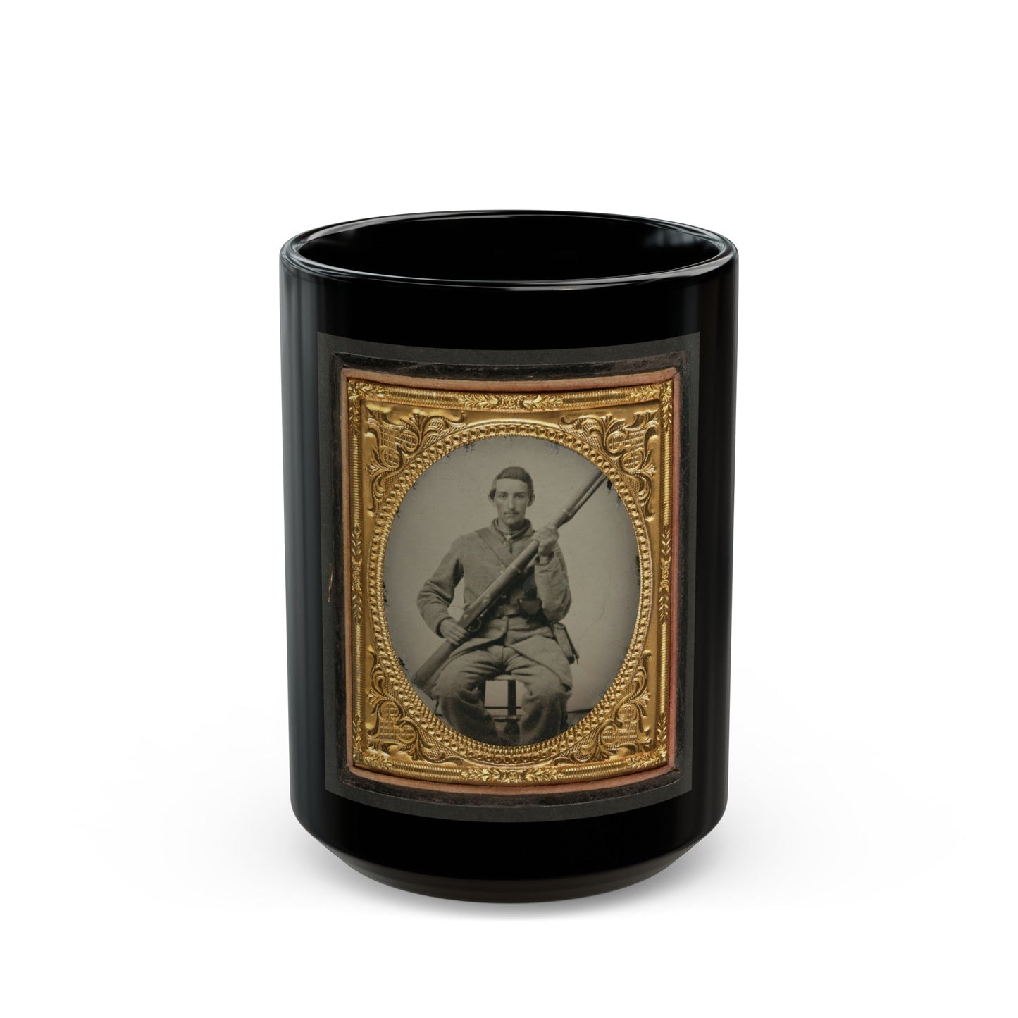 Unidentified Soldier In Confederate Uniform With Musket (U.S. Civil War) Black Coffee Mug-15oz-The Sticker Space