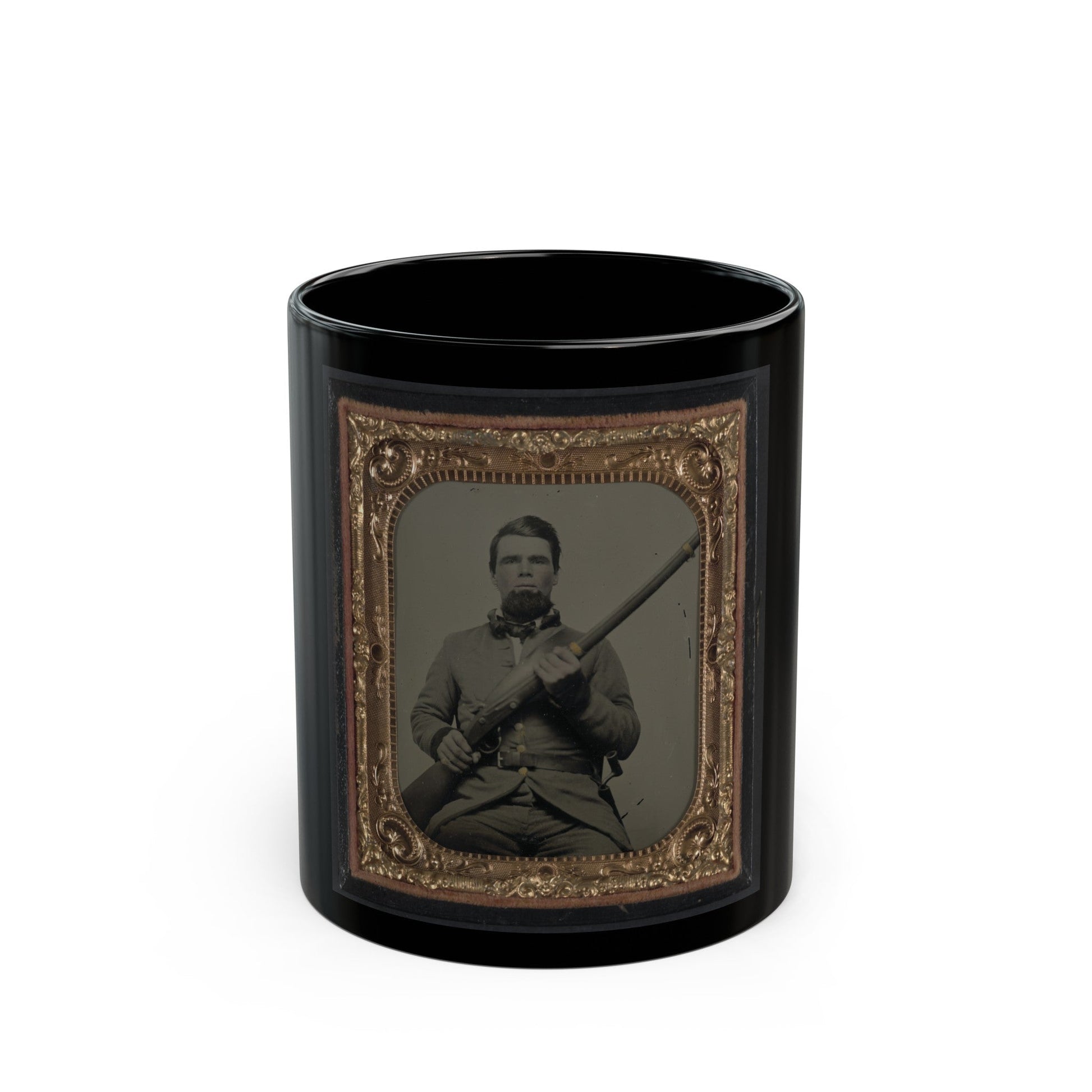 Unidentified Soldier In Confederate Uniform With Musket(2) (U.S. Civil War) Black Coffee Mug-11oz-The Sticker Space