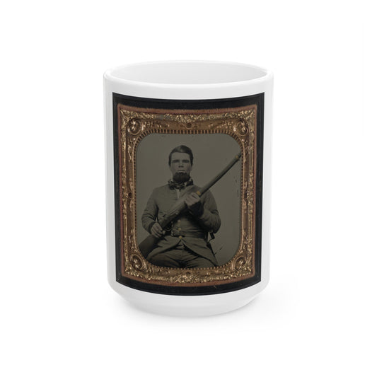 Unidentified Soldier In Confederate Uniform With Musket(2) (U.S. Civil War) White Coffee Mug-15oz-The Sticker Space