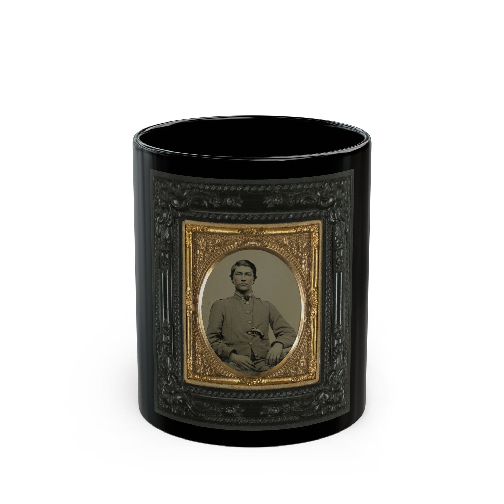 Unidentified Soldier In Confederate Uniform With Percussion Pistol (U.S. Civil War) Black Coffee Mug-11oz-The Sticker Space