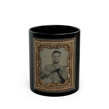 Unidentified Soldier In Confederate Uniform With Percussion Shotgun And Two Canteens (U.S. Civil War) Black Coffee Mug-11oz-The Sticker Space