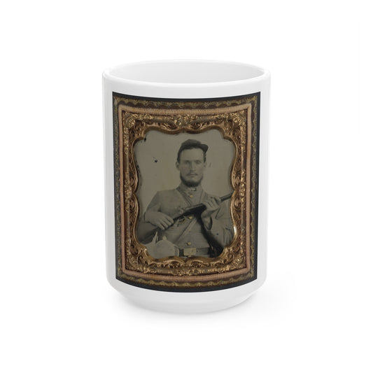 Unidentified Soldier In Confederate Uniform With Percussion Shotgun And Two Canteens (U.S. Civil War) White Coffee Mug-15oz-The Sticker Space