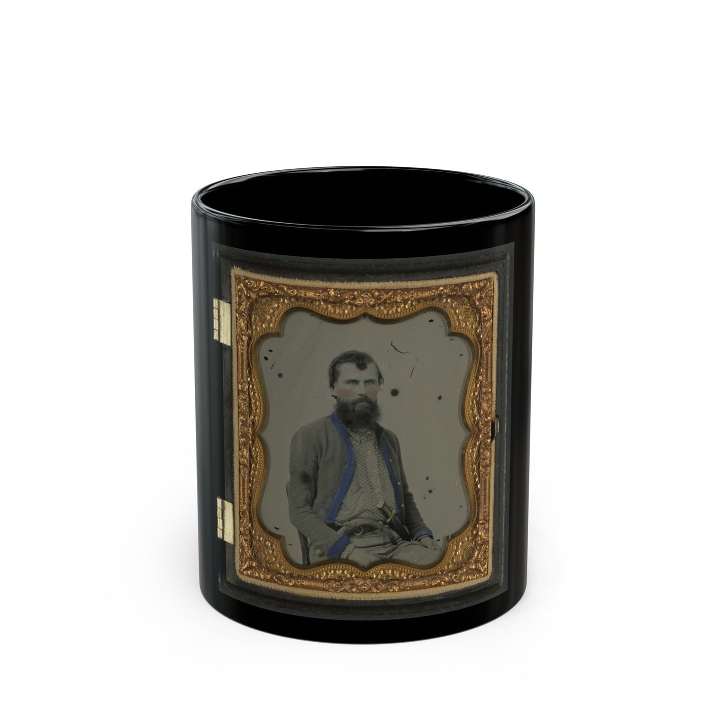 Unidentified Soldier In Confederate Uniform With Pistol And Bowie Knife (U.S. Civil War) Black Coffee Mug-11oz-The Sticker Space