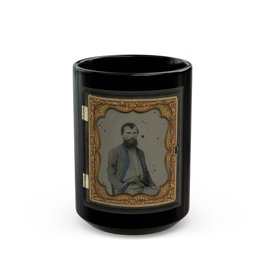 Unidentified Soldier In Confederate Uniform With Pistol And Bowie Knife (U.S. Civil War) Black Coffee Mug-15oz-The Sticker Space