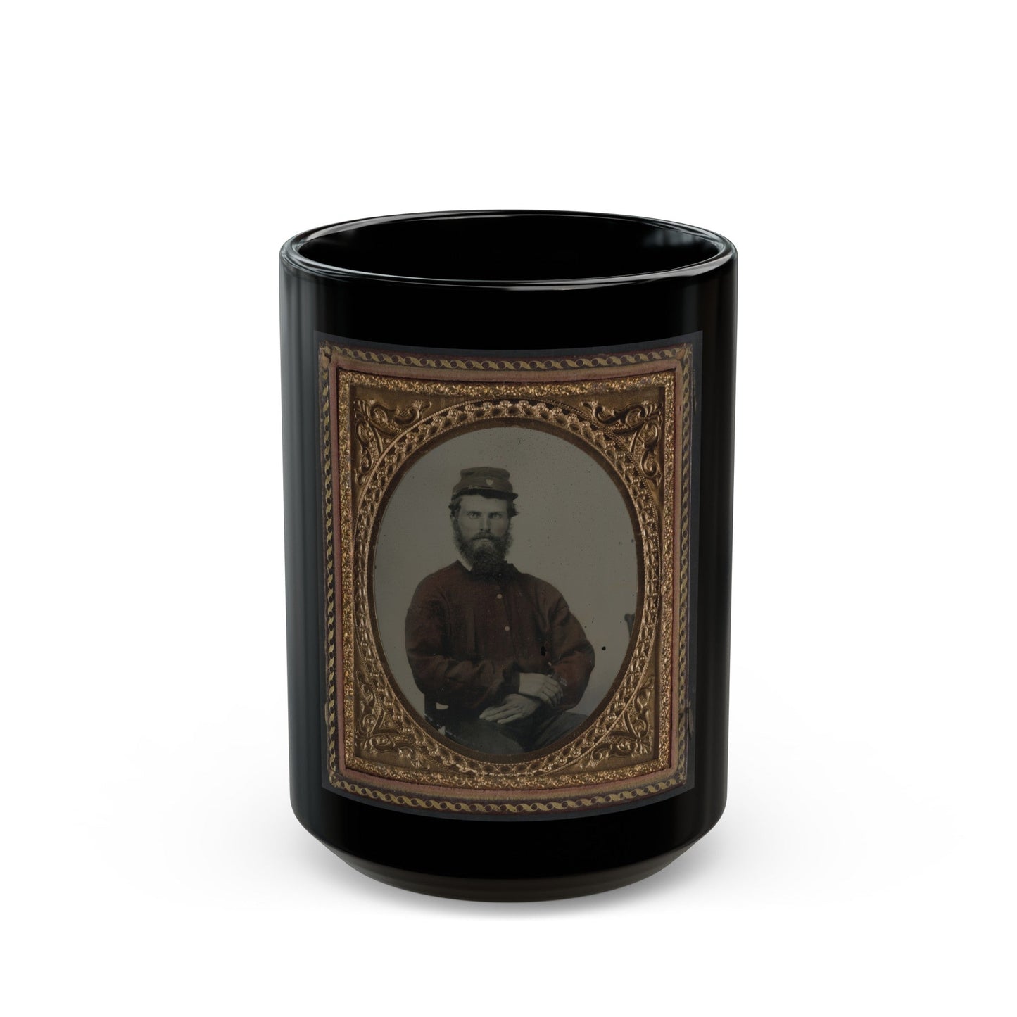 Unidentified Soldier In Confederate Uniform With Red Shirt And Kepi (U.S. Civil War) Black Coffee Mug-15oz-The Sticker Space