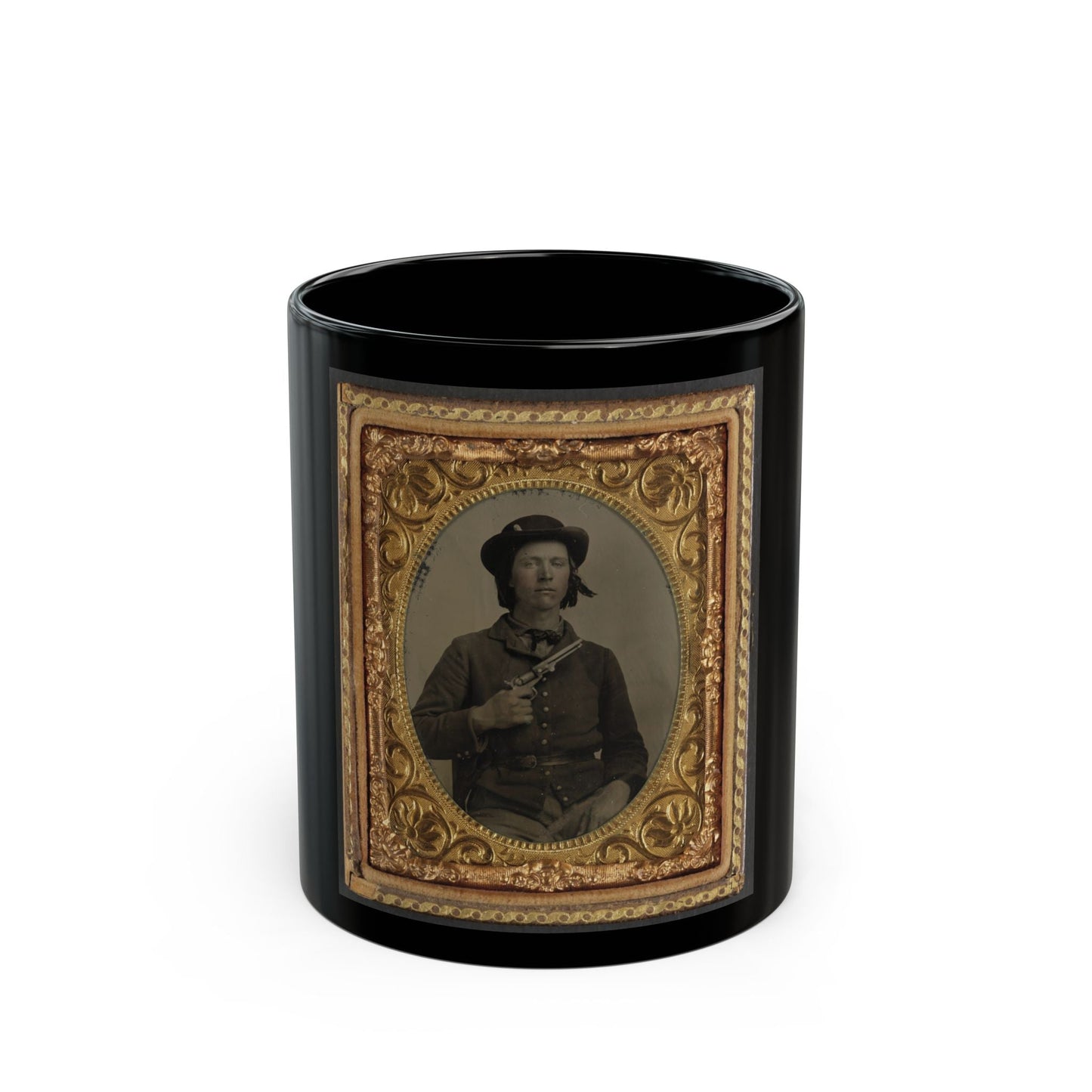 Unidentified Soldier In Confederate Uniform With Revolver(2) (U.S. Civil War) Black Coffee Mug