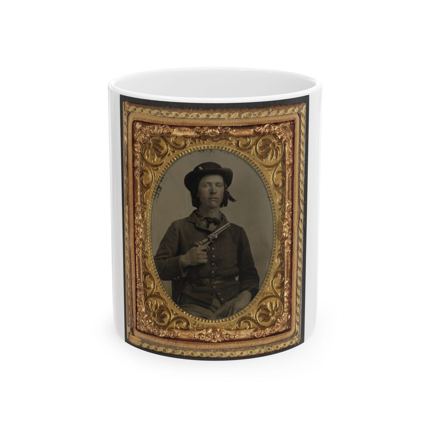 Unidentified Soldier In Confederate Uniform With Revolver(2) (U.S. Civil War) White Coffee Mug