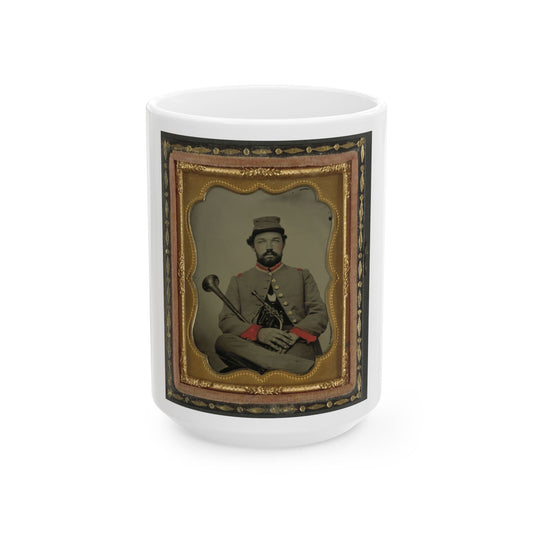 Unidentified Soldier In Confederate Uniform With Saxhorn (U.S. Civil War) White Coffee Mug