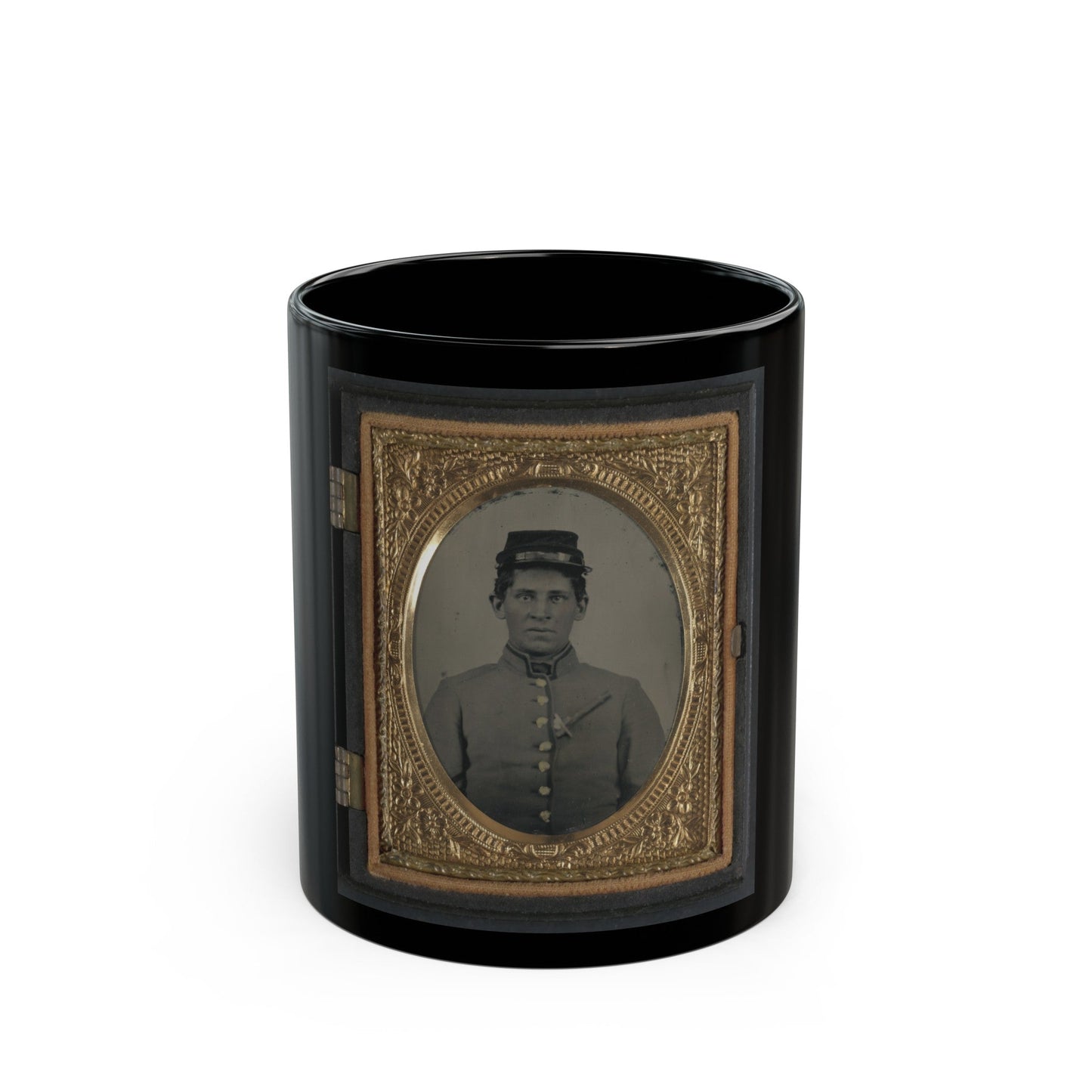 Unidentified Soldier In Confederate Uniform With Side Knife In Blouse (U.S. Civil War) Black Coffee Mug-11oz-The Sticker Space