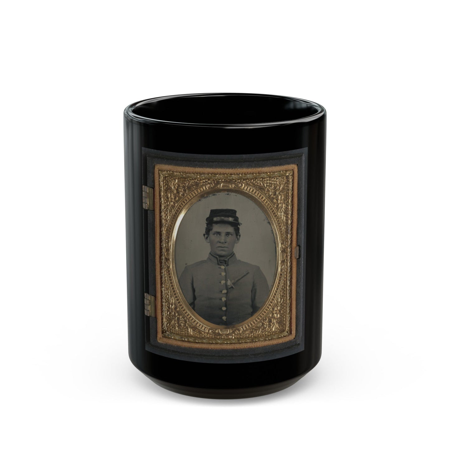 Unidentified Soldier In Confederate Uniform With Side Knife In Blouse (U.S. Civil War) Black Coffee Mug-15oz-The Sticker Space