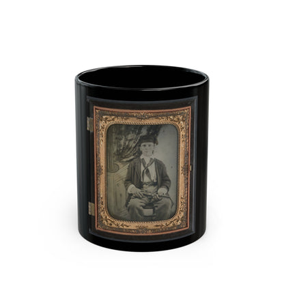 Unidentified Soldier In Confederate Uniform With Single Shot Percussion Pistol (U.S. Civil War) Black Coffee Mug-11oz-The Sticker Space