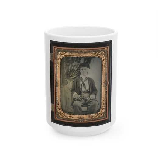 Unidentified Soldier In Confederate Uniform With Single Shot Percussion Pistol (U.S. Civil War) White Coffee Mug-15oz-The Sticker Space