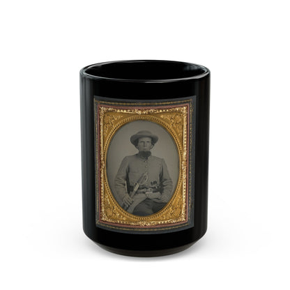 Unidentified Soldier In Confederate Uniform With Sword And Two Guns (U.S. Civil War) Black Coffee Mug-15oz-The Sticker Space