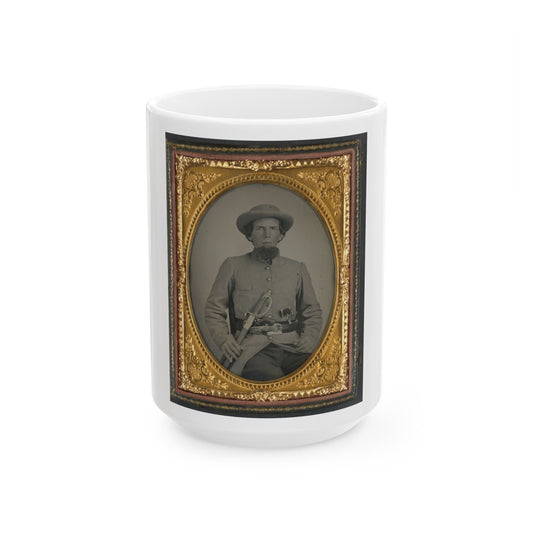 Unidentified Soldier In Confederate Uniform With Sword And Two Guns (U.S. Civil War) White Coffee Mug-15oz-The Sticker Space