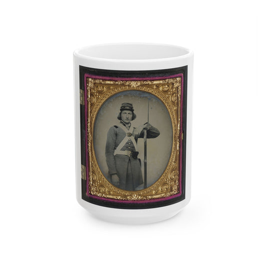 Unidentified Soldier In Confederate Virginia Volunteer Uniform With Bayoneted Musket (U.S. Civil War) White Coffee Mug-15oz-The Sticker Space