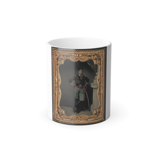 Unidentified Soldier in First Lieutenant's Uniform, Red Sash, Leather Gauntlets, and Spurs With Cavalry Sword (U.S. Civil War) Color Morphing Mug 11oz-11oz-The Sticker Space
