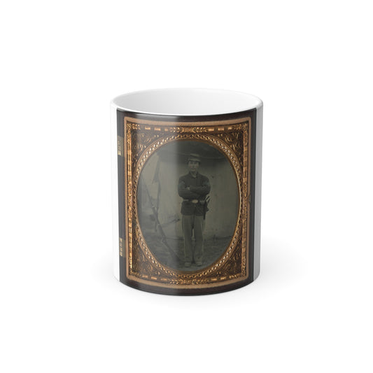 Unidentified Soldier in Infantry Sergeant Uniform With Holster and Musket in Front of Tent (U.S. Civil War) Color Morphing Mug 11oz-11oz-The Sticker Space