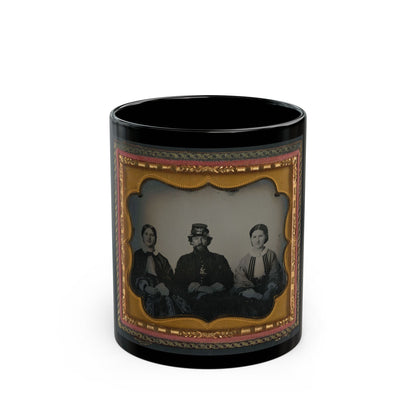 Unidentified Soldier In Infantry Uniform Sitting Between Two Women, Probably Relatives (U.S. Civil War) Black Coffee Mug