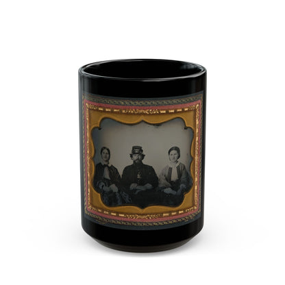 Unidentified Soldier In Infantry Uniform Sitting Between Two Women, Probably Relatives (U.S. Civil War) Black Coffee Mug