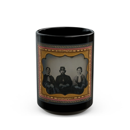 Unidentified Soldier In Infantry Uniform Sitting Between Two Women, Probably Relatives (U.S. Civil War) Black Coffee Mug