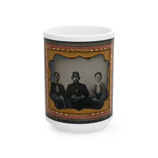 Unidentified Soldier In Infantry Uniform Sitting Between Two Women, Probably Relatives (U.S. Civil War) White Coffee Mug-15oz-The Sticker Space