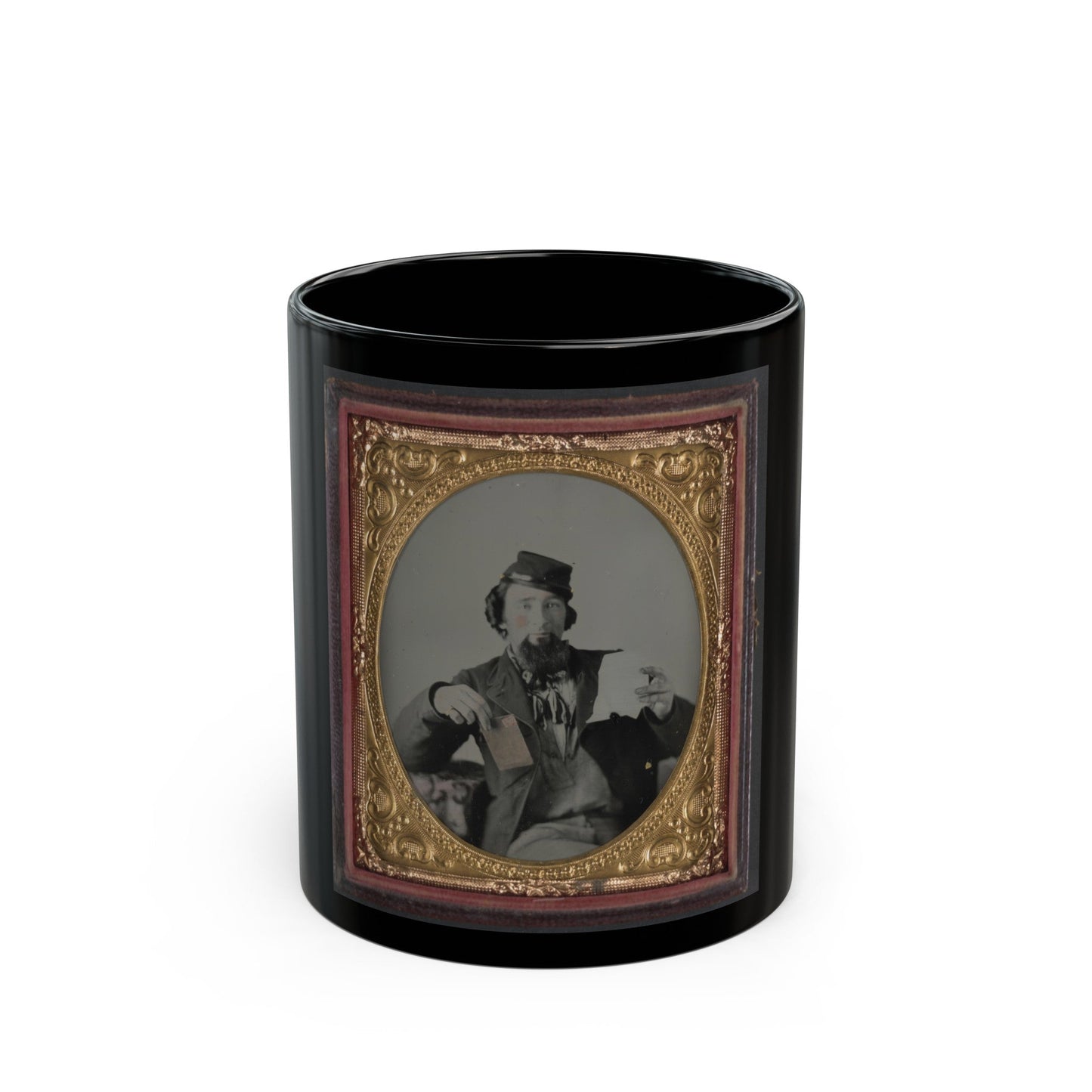 Unidentified Soldier In Kepi With Letter And Envelope (U.S. Civil War) Black Coffee Mug-11oz-The Sticker Space