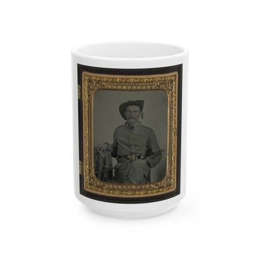 Unidentified Soldier In Maryland Confederate Cavalry Uniform With Sword And Pistol (U.S. Civil War) White Coffee Mug-15oz-The Sticker Space