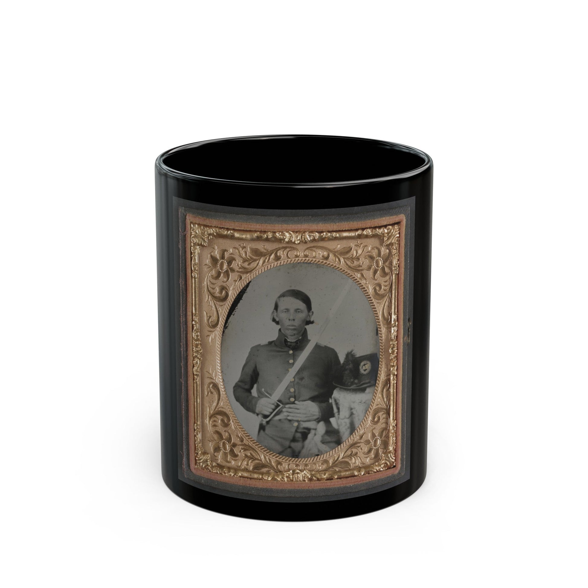 Unidentified Soldier In Militia Virginia Infantry Regiment Uniform With Virginia Hat And Sword (U.S. Civil War) Black Coffee Mug-11oz-The Sticker Space