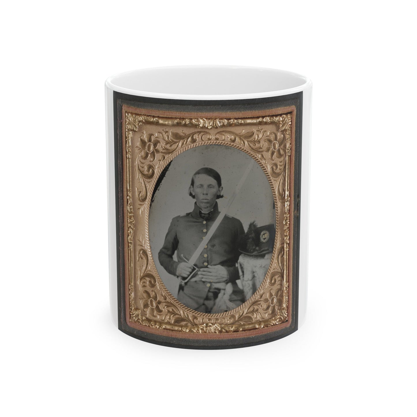 Unidentified Soldier In Militia Virginia Infantry Regiment Uniform With Virginia Hat And Sword (U.S. Civil War) White Coffee Mug-11oz-The Sticker Space