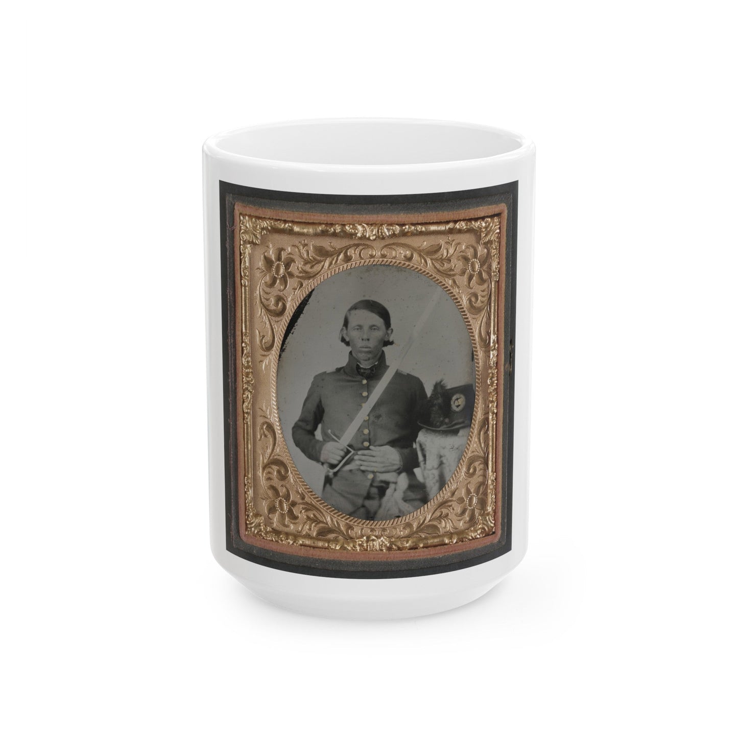 Unidentified Soldier In Militia Virginia Infantry Regiment Uniform With Virginia Hat And Sword (U.S. Civil War) White Coffee Mug-15oz-The Sticker Space