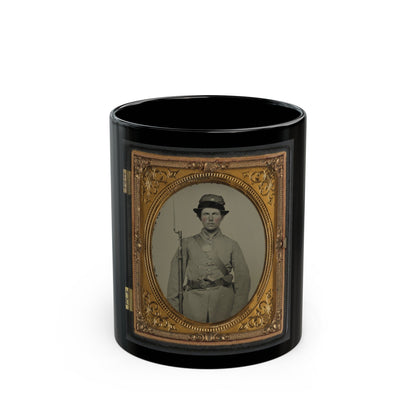 Unidentified Soldier In New Hampshire Uniform And Co. D Whipple Hat With Bayoneted Musket And Revolver (U.S. Civil War) Black Coffee Mug-11oz-The Sticker Space