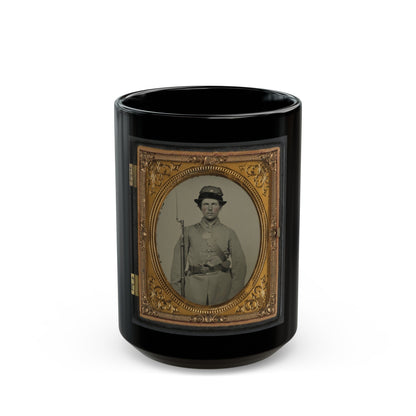 Unidentified Soldier In New Hampshire Uniform And Co. D Whipple Hat With Bayoneted Musket And Revolver (U.S. Civil War) Black Coffee Mug-15oz-The Sticker Space