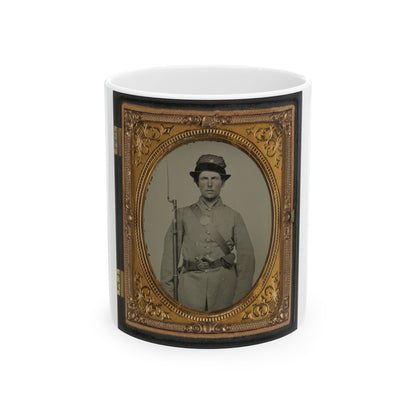 Unidentified Soldier In New Hampshire Uniform And Co. D Whipple Hat With Bayoneted Musket And Revolver (U.S. Civil War) White Coffee Mug-11oz-The Sticker Space