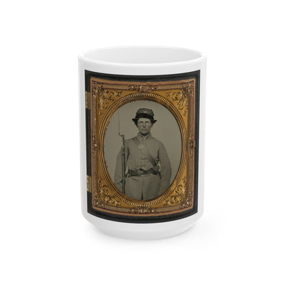 Unidentified Soldier In New Hampshire Uniform And Co. D Whipple Hat With Bayoneted Musket And Revolver (U.S. Civil War) White Coffee Mug-15oz-The Sticker Space