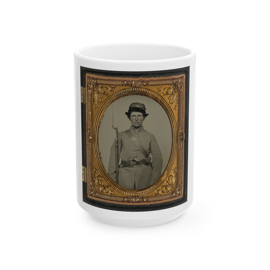 Unidentified Soldier In New Hampshire Uniform And Co. D Whipple Hat With Bayoneted Musket And Revolver (U.S. Civil War) White Coffee Mug-15oz-The Sticker Space