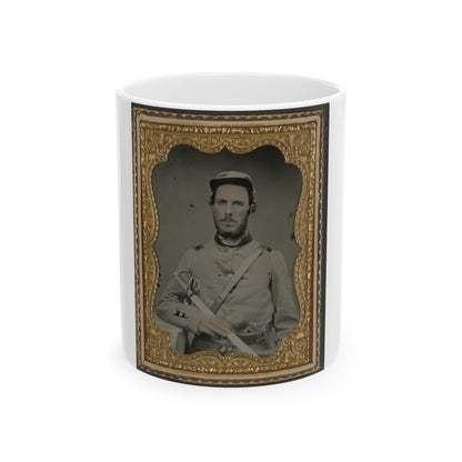 Unidentified Soldier In North Carolina Uniform With Sword And Revolver (U.S. Civil War) White Coffee Mug-11oz-The Sticker Space