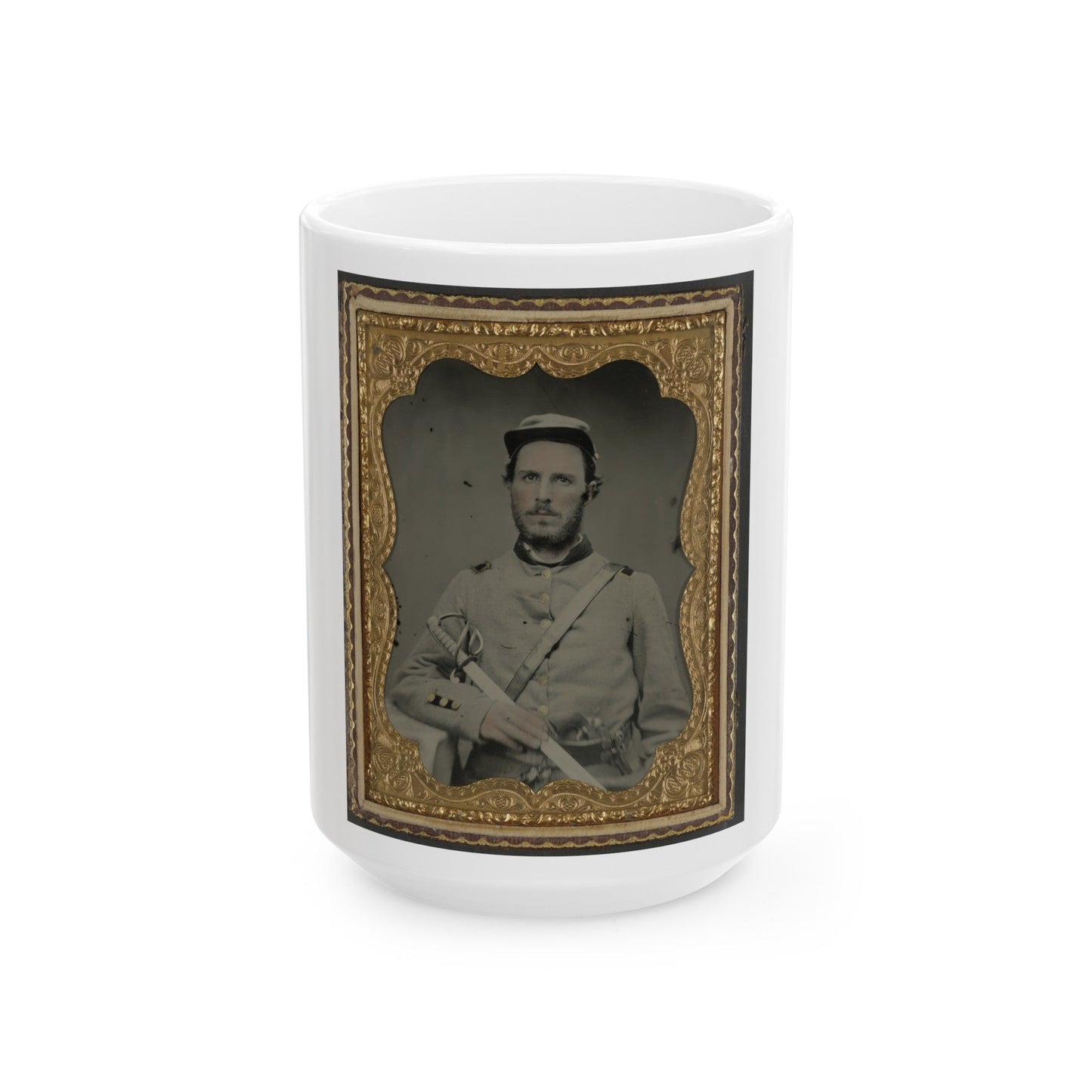 Unidentified Soldier In North Carolina Uniform With Sword And Revolver (U.S. Civil War) White Coffee Mug-15oz-The Sticker Space