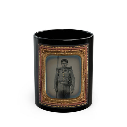 Unidentified Soldier In Ohio Volunteer Militia Uniform With Bedroll And Musket (U.S. Civil War) Black Coffee Mug-11oz-The Sticker Space