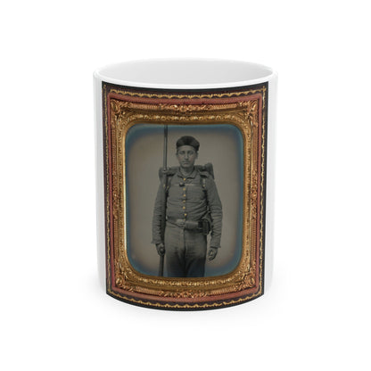 Unidentified Soldier In Ohio Volunteer Militia Uniform With Bedroll And Musket (U.S. Civil War) White Coffee Mug-11oz-The Sticker Space