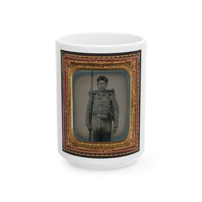 Unidentified Soldier In Ohio Volunteer Militia Uniform With Bedroll And Musket (U.S. Civil War) White Coffee Mug-15oz-The Sticker Space