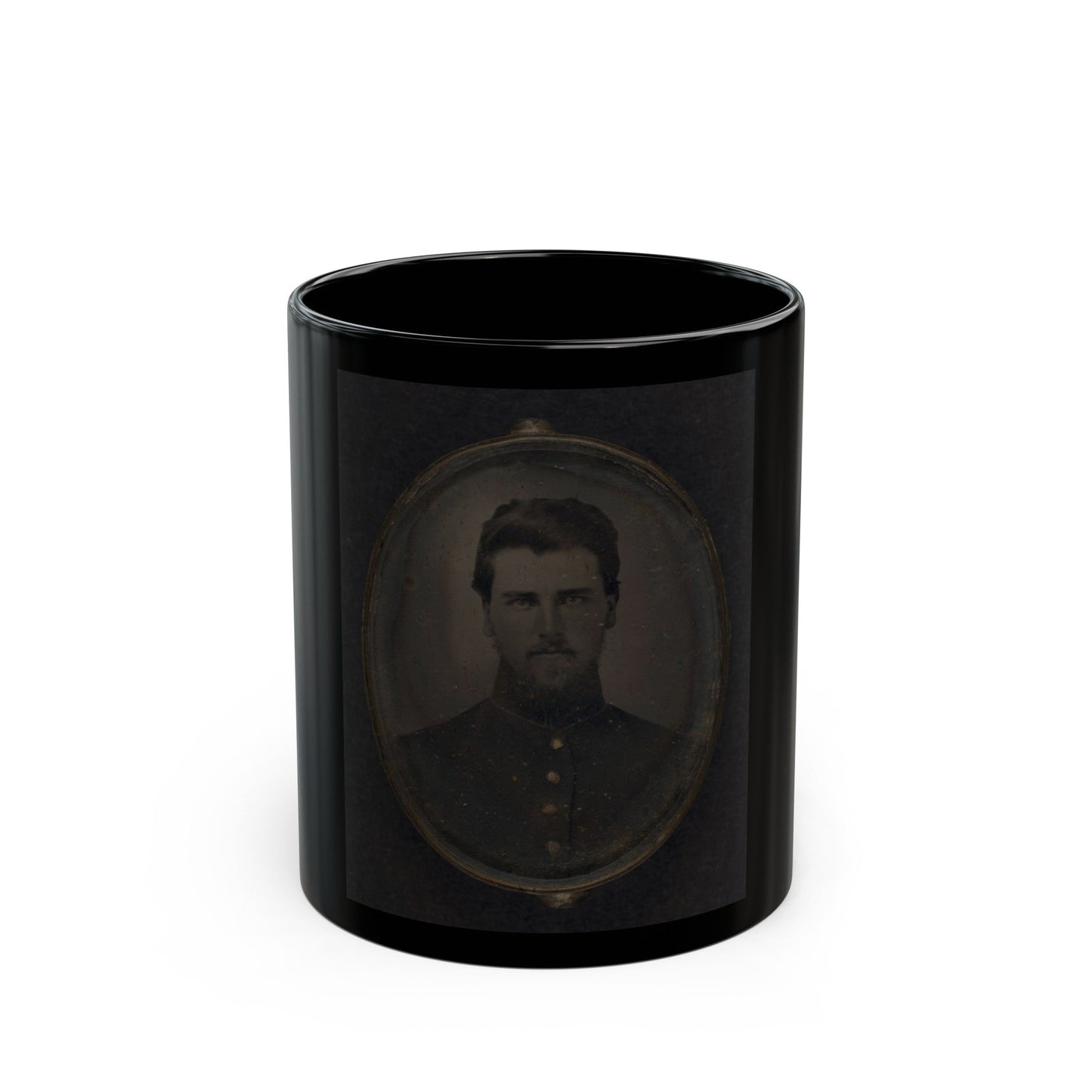 Unidentified Soldier In Pendant 001 (U.S. Civil War) Black Coffee Mug-11oz-The Sticker Space