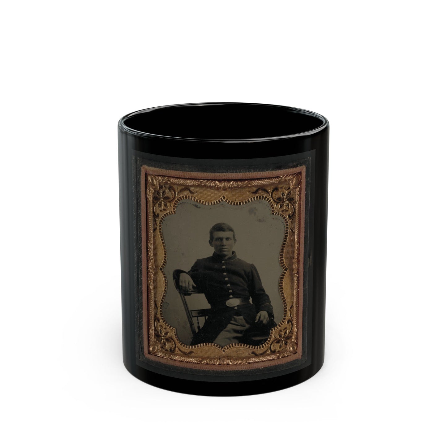 Unidentified Soldier In Uniform 001 (U.S. Civil War) Black Coffee Mug-11oz-The Sticker Space