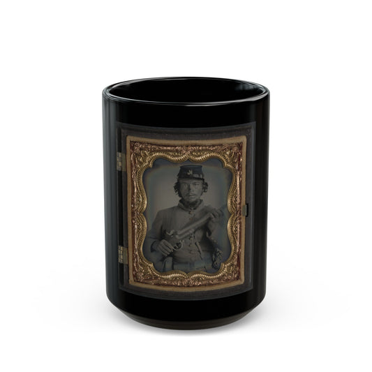 Unidentified Soldier In Uniform And Company K Hat With Musket; Confederate Or Union (U.S. Civil War) Black Coffee Mug-15oz-The Sticker Space