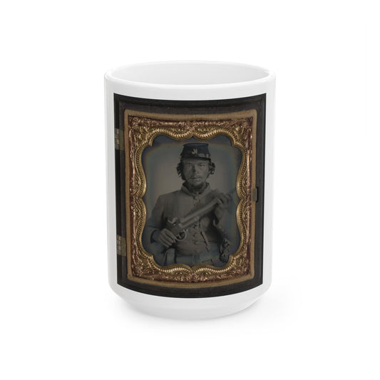 Unidentified Soldier In Uniform And Company K Hat With Musket; Confederate Or Union (U.S. Civil War) White Coffee Mug-15oz-The Sticker Space