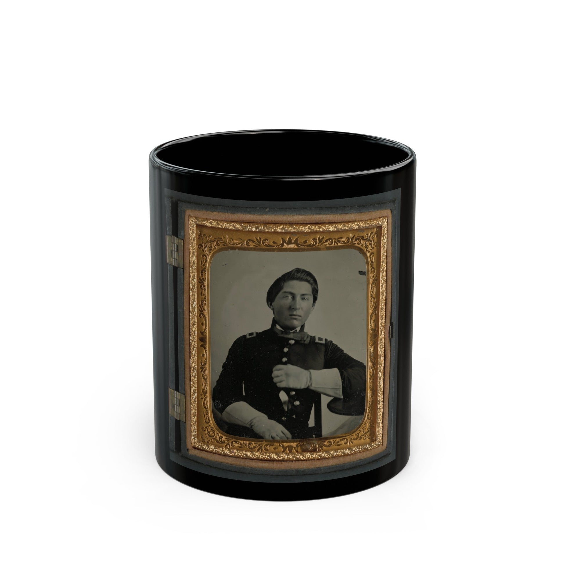 Unidentified Soldier In Uniform And Gauntlets, Probably Union Uniform (U.S. Civil War) Black Coffee Mug-11oz-The Sticker Space