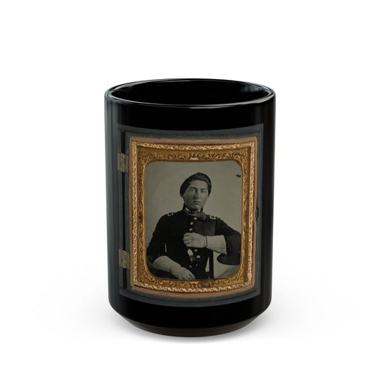 Unidentified Soldier In Uniform And Gauntlets, Probably Union Uniform (U.S. Civil War) Black Coffee Mug-15oz-The Sticker Space