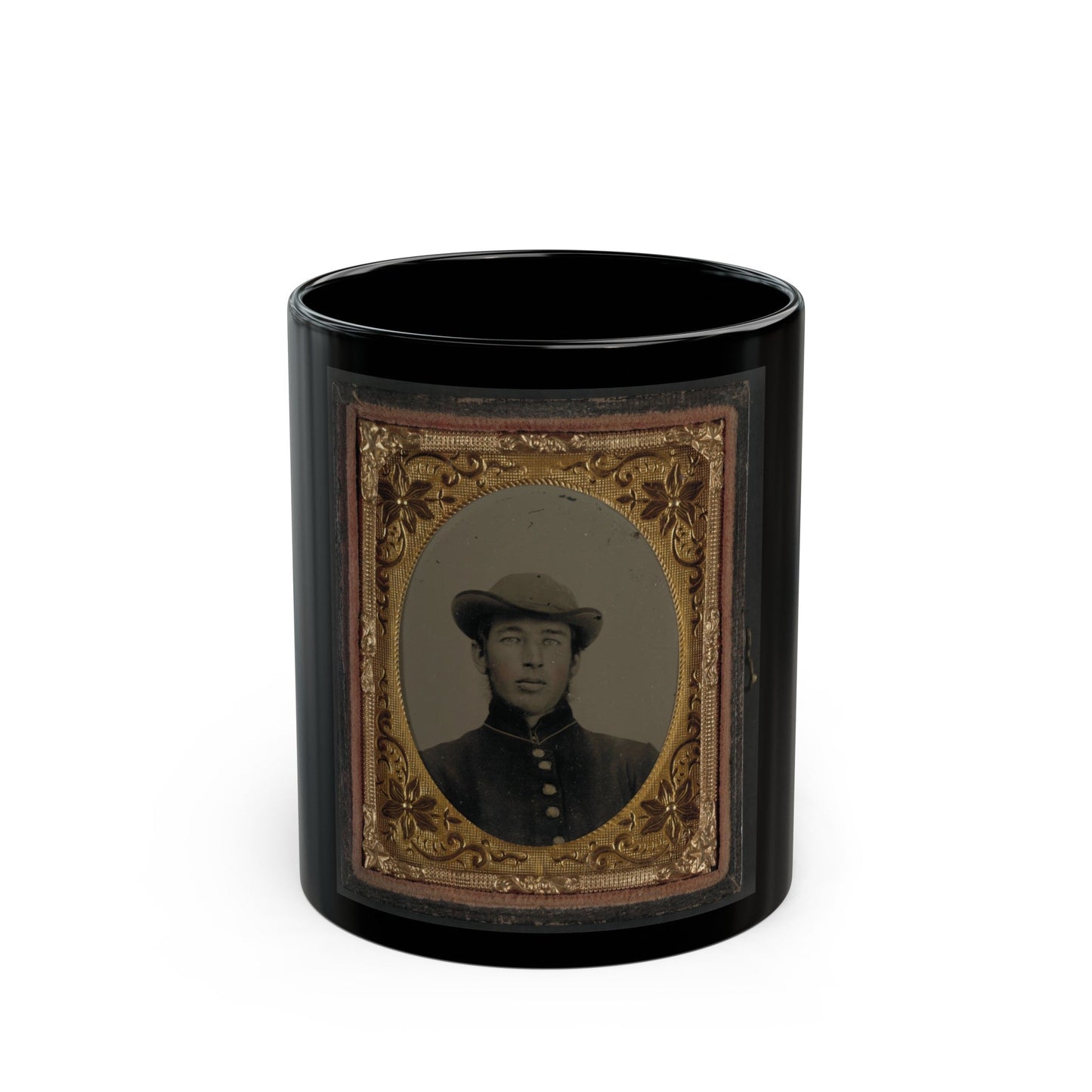 Unidentified Soldier In Uniform And Hat (U.S. Civil War) Black Coffee Mug-11oz-The Sticker Space