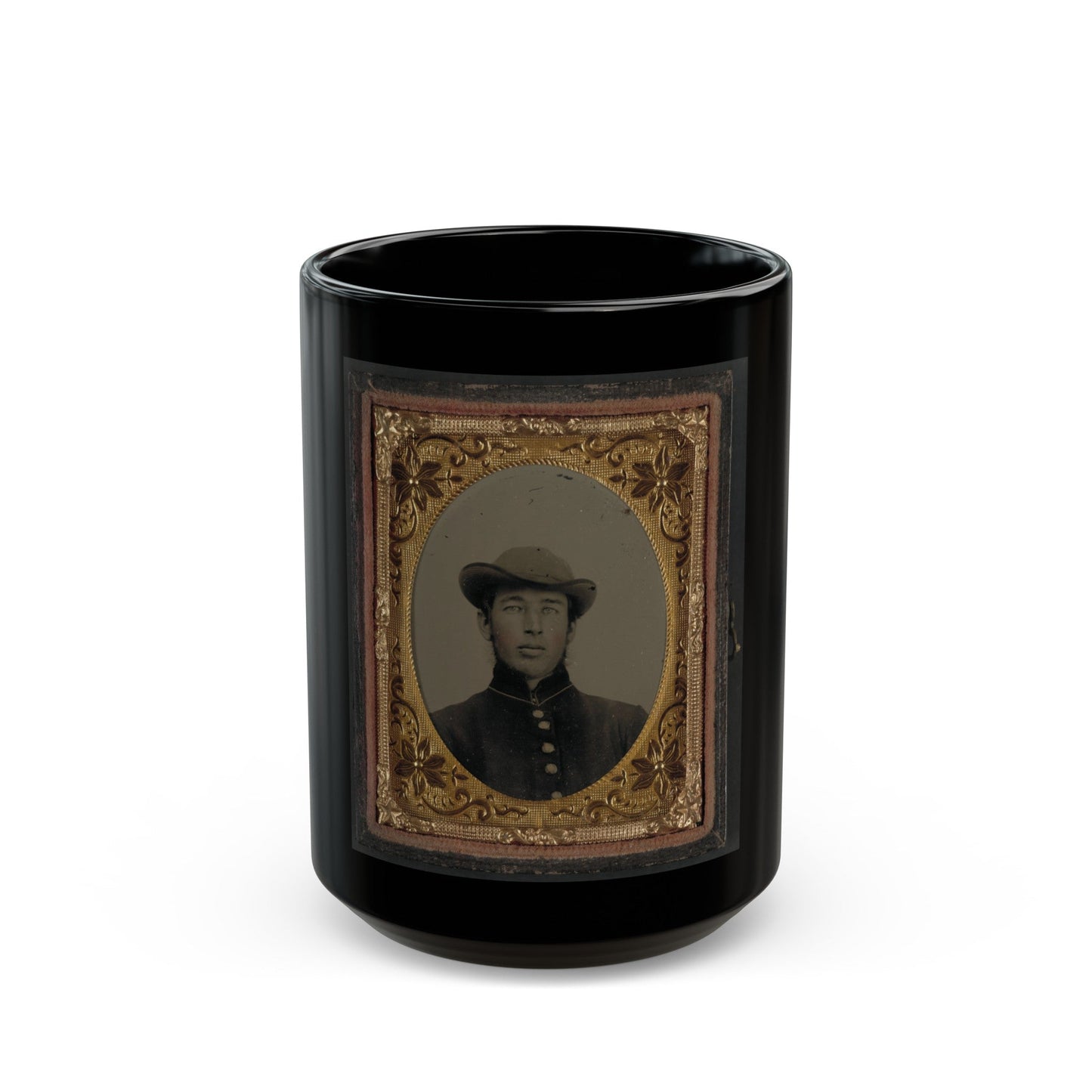 Unidentified Soldier In Uniform And Hat (U.S. Civil War) Black Coffee Mug-15oz-The Sticker Space