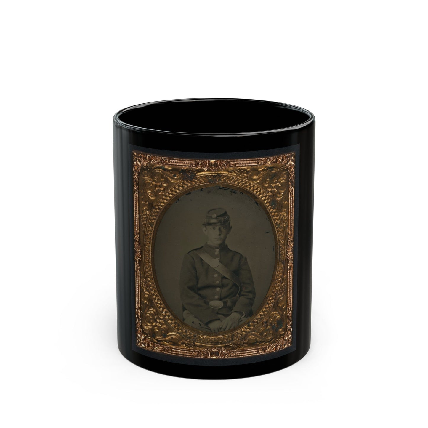 Unidentified Soldier In Uniform And Kepi With Cap Box (U.S. Civil War) Black Coffee Mug-11oz-The Sticker Space